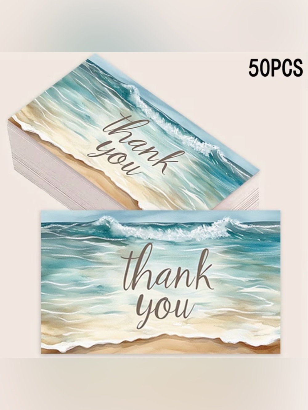 50 Thank You Cards - Beach Teal and Sand Cards